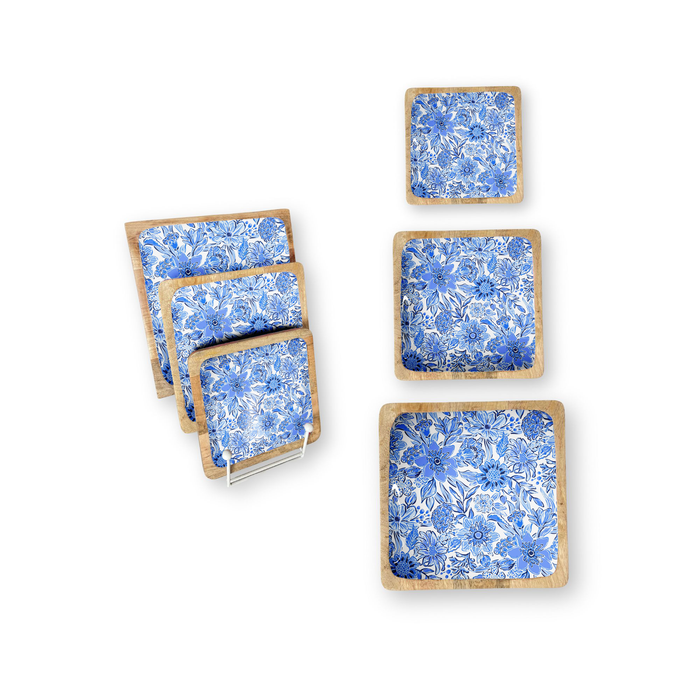 Blue Floral Square Trays
