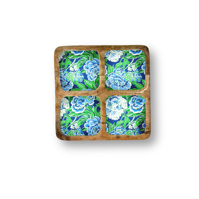 Blue & Green Floral 12" Quad w/ 4 Compartments