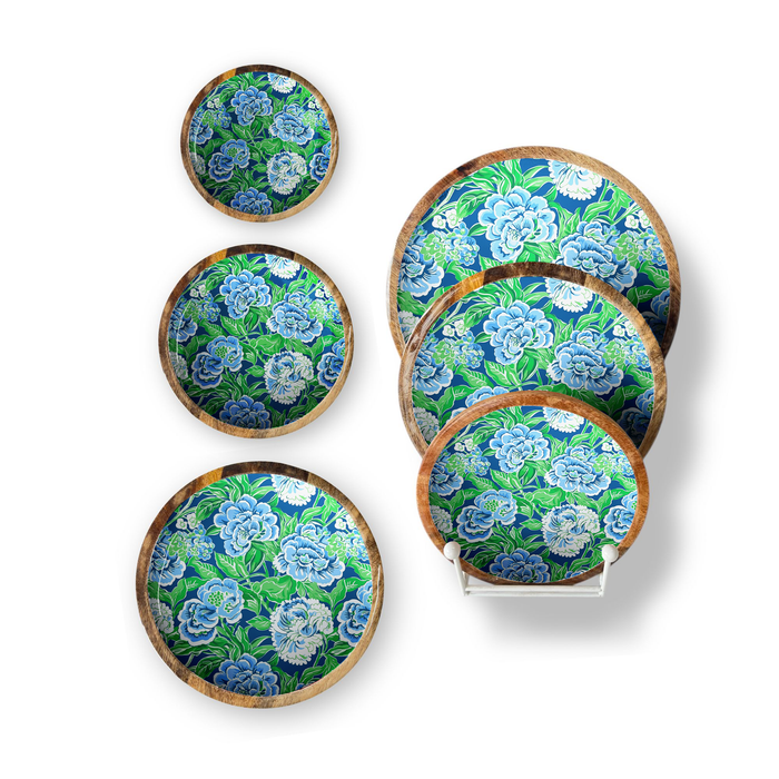 Blue & Green Floral Trays