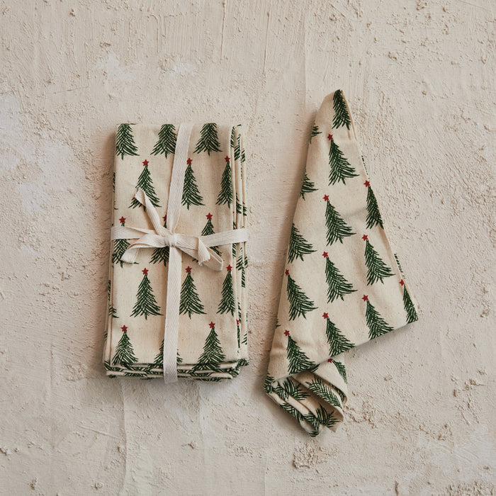 Cotton Printed Napkins with Christmas Tree