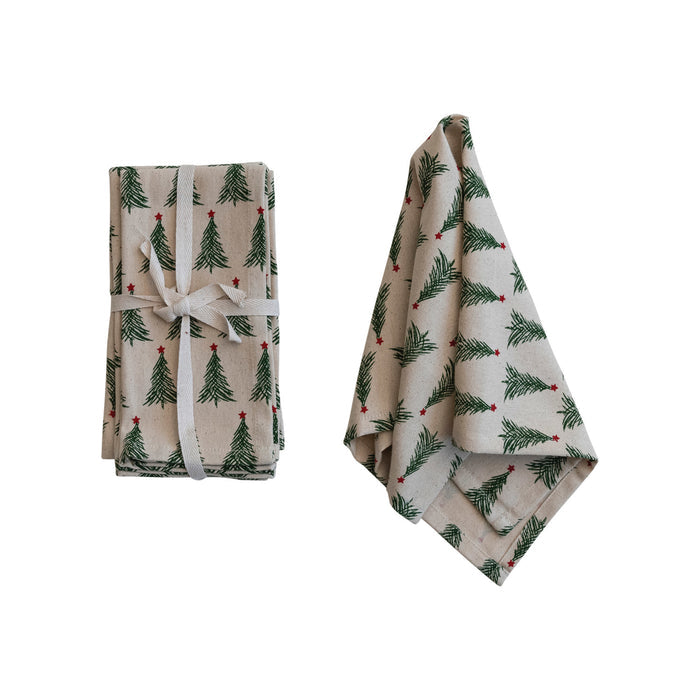 Cotton Printed Napkins with Christmas Tree