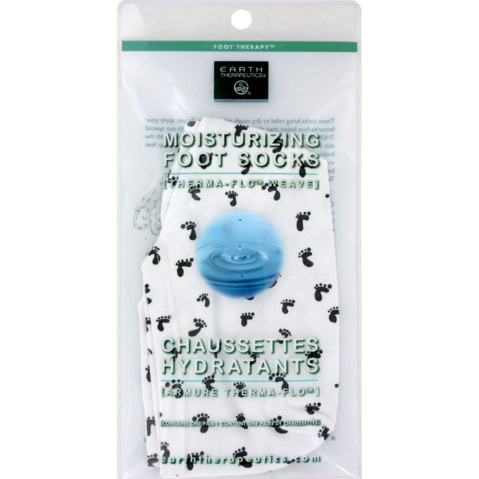 Earth Therapeutics Moisturizing Foot Sock - White With Footprints - 1 Pair - Vita-Shoppe.com