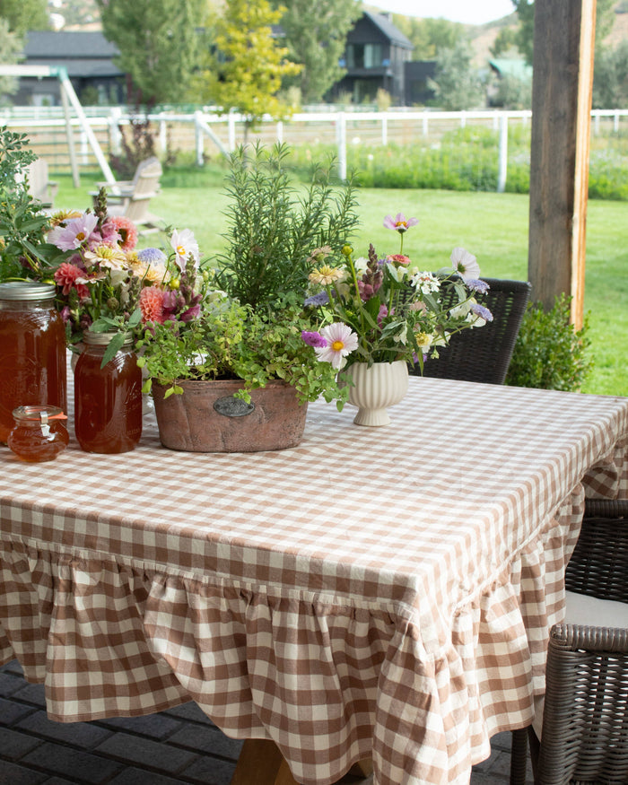 Galley and Fen - Hazelnut Ruffled Gingham Tablecloth