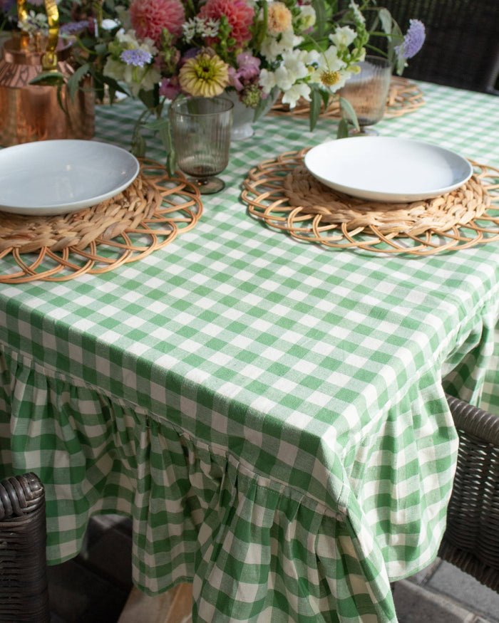 Galley and Fen - Moss Ruffled Gingham Tablecloth