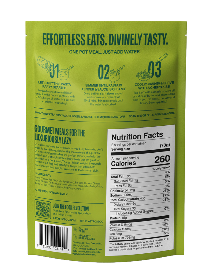Lazy Food Co -  30g Protein Pasta Dinner | Broccoli, garlic & oil