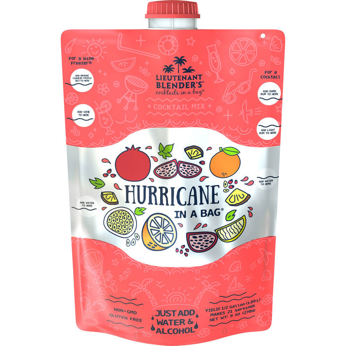 Lieutenant Blender's Cocktail Mixes - Hurricane in a Bag® Cocktail / Mocktail Slushie Mixer