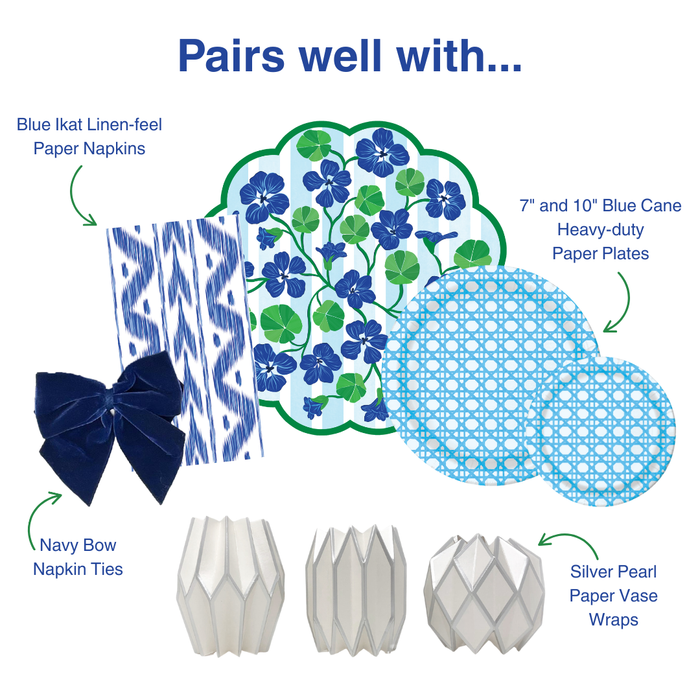 Lucy Grymes Designs - Blue Cane Heavy-Duty Paper Plates (7" and 10") | Set of 8