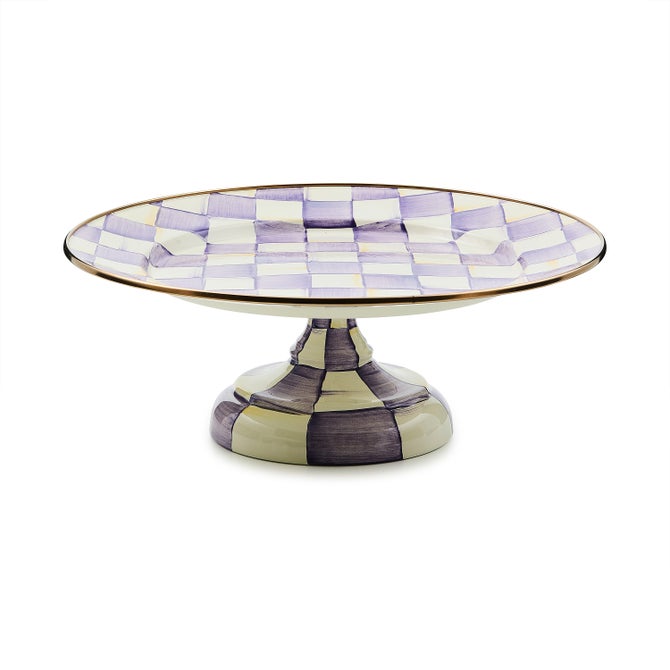 Small Pedestal Platter Violet Check