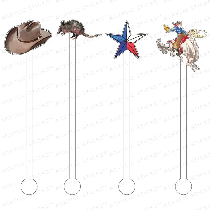 Texas Armadillo Cowboy Acrylic Stir Sticks