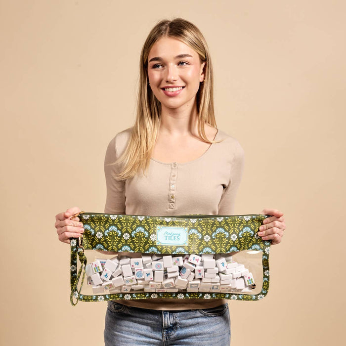 The Darling Effect - Mahjong Tile Keeper Pouch–Everbloom Forest Green