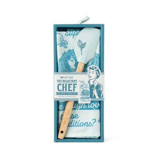 Two Left Feet The Reluctant Chef Tea Towel & Spatula Set Ast